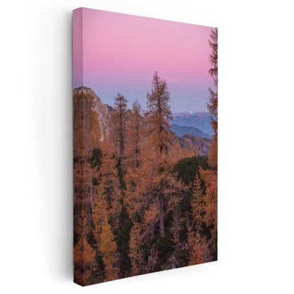 Alp Dağları - Sonbahar Renkleri ve Pembe Gökyüzü Kanvas Tablo