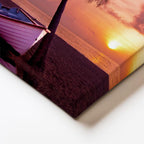 Dikey Kanvas Tablo Gün Batımı Kumsalda Kayık ve Palmiye Manzara Tablosu Ev Ofis Duvar Dekoru