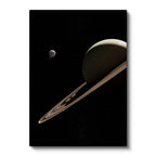 Dikey Kanvas Tablo Satürn Gezegeni Halkaları ve Uydusu Manzara Tablosu Ev Ofis Duvar Dekoru