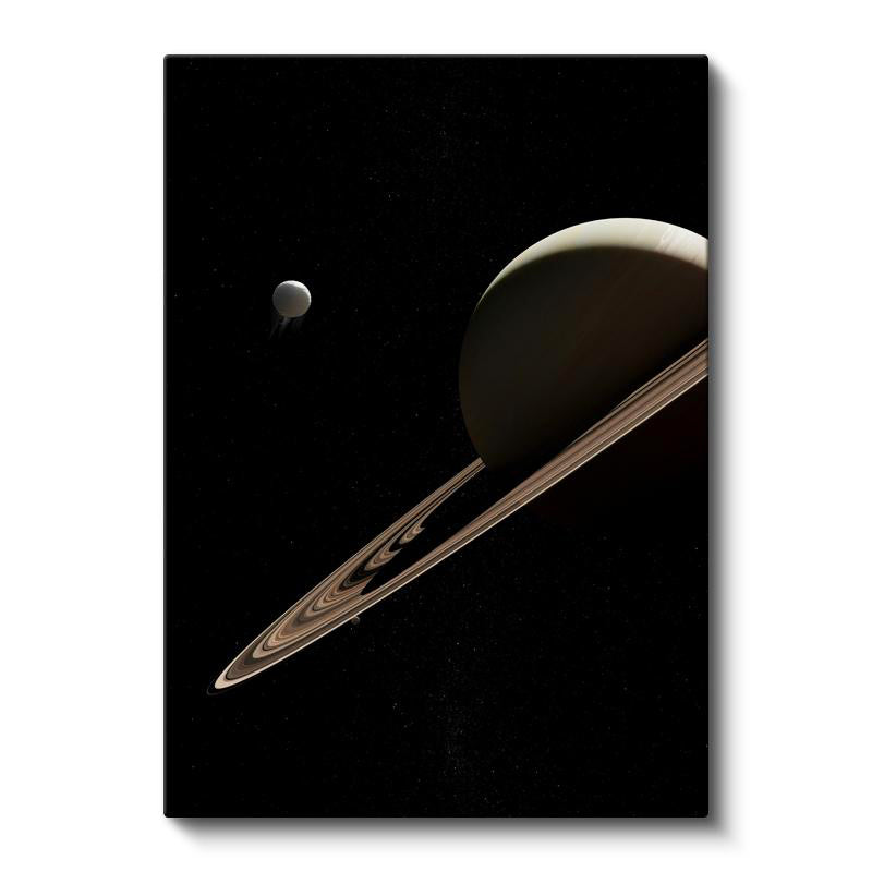 Dikey Kanvas Tablo Satürn Gezegeni Halkaları ve Uydusu Manzara Tablosu Ev Ofis Duvar Dekoru