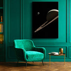 Dikey Kanvas Tablo Satürn Gezegeni Halkaları ve Uydusu Manzara Tablosu Ev Ofis Duvar Dekoru