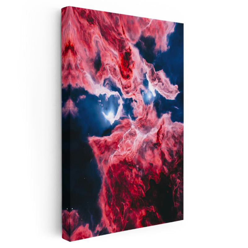 Dikey Kanvas Tablo Kırmızı Dumanlı Uzay Nebulası Manzara Tablosu Ev Ofis Duvar Dekoru