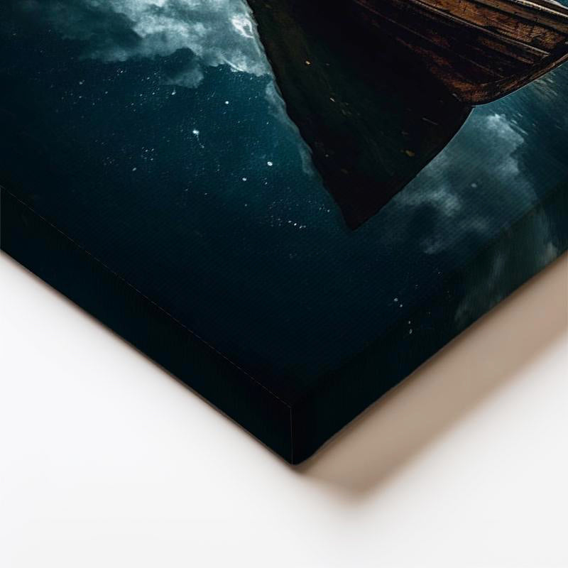 Dikey Kanvas Tablo Yıldızlı Gece Gölde Ahşap Sandal Manzara Tablosu Ev Ofis Duvar Dekoru
