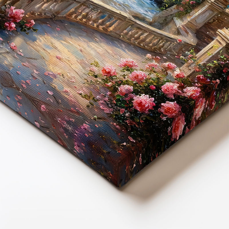 Dikey Kanvas Tablo Güllü Sütunlu Sahil ve Yelkenli Manzara Ve Doğa Tablosu Ev Ofis Duvar Dekoru