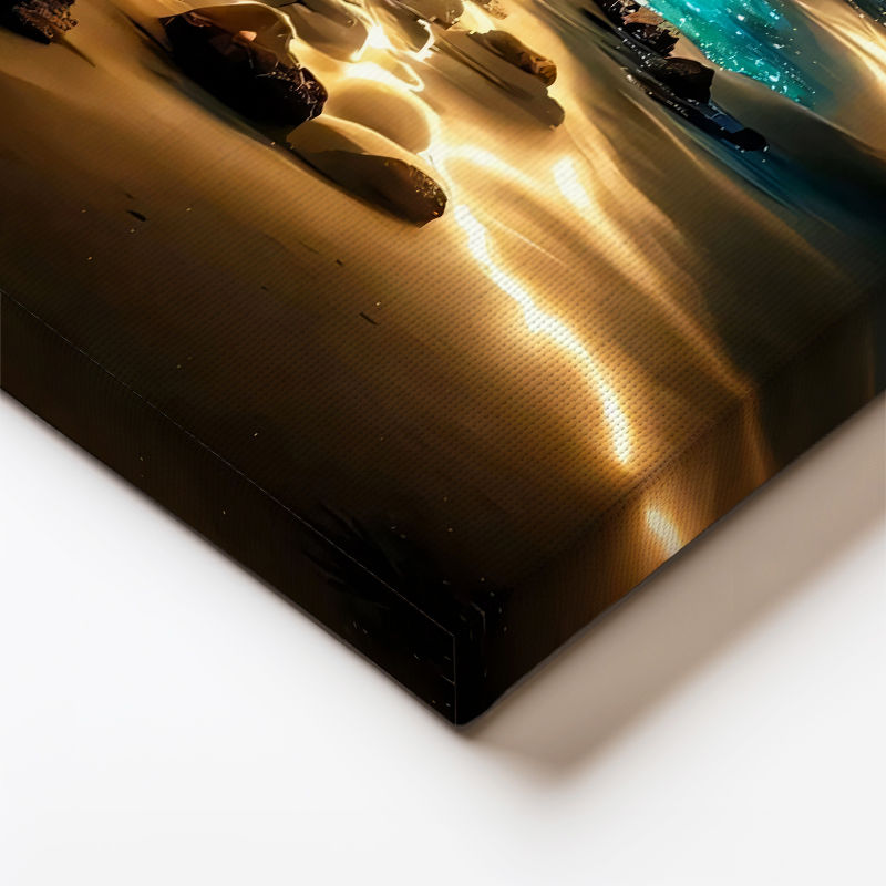 Dikey Kanvas Tablo Gece Sahili Ay Işığı ve Kayalıklar Manzara Ve Doğa Tablosu Ev Ofis Duvar Dekoru