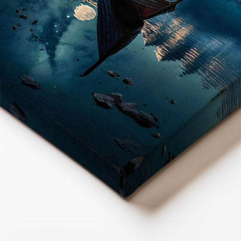 Dikey Kanvas Tablo Karlı Dağlar ve Göl Sandalı Manzara Ve Doğa Tablosu Ev Ofis Duvar Dekoru