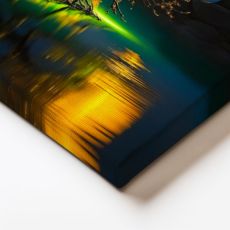 Dikey Kanvas Tablo Gece Ağacı ve Büyük Sarı Ay Manzara Ve Doğa Tablosu Ev Ofis Duvar Dekoru