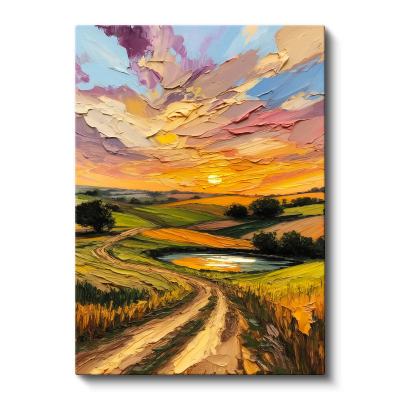 Dikey Kanvas Tablo Kabartma Görünümlü Yol ve Vadi Manzara Ve Doğa Tablosu Ev Ofis Duvar Dekoru