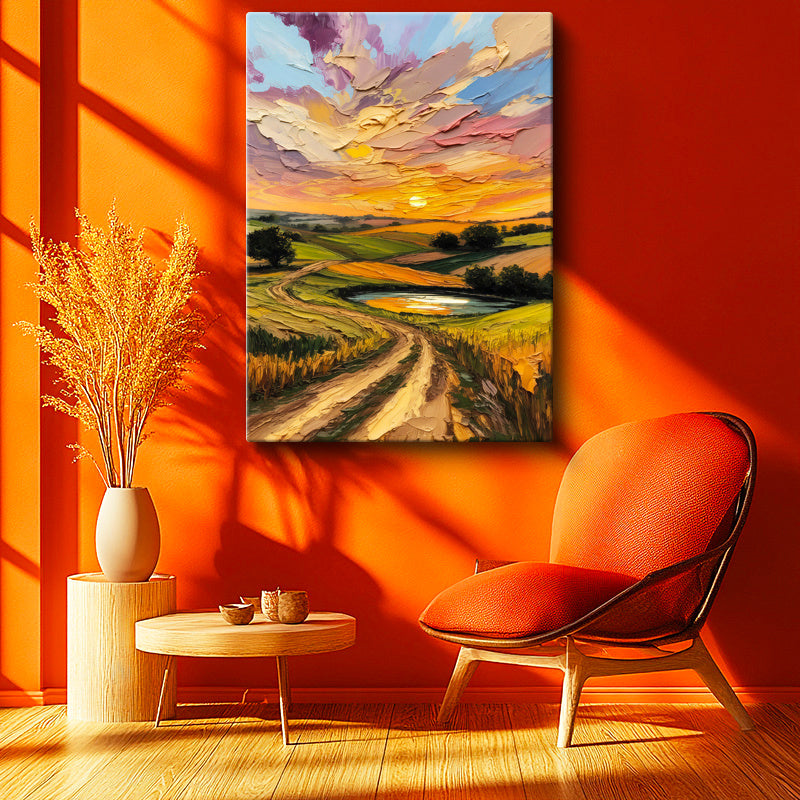 Dikey Kanvas Tablo Kabartma Görünümlü Yol ve Vadi Manzara Ve Doğa Tablosu Ev Ofis Duvar Dekoru