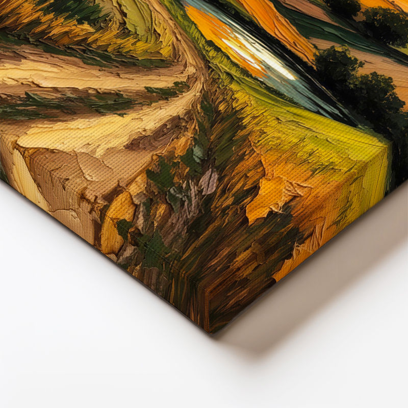 Dikey Kanvas Tablo Kabartma Görünümlü Yol ve Vadi Manzara Ve Doğa Tablosu Ev Ofis Duvar Dekoru