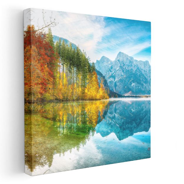 Alp Gölü - Sonbahar Renkleri ve Dağ Yansıması Kanvas Tablo