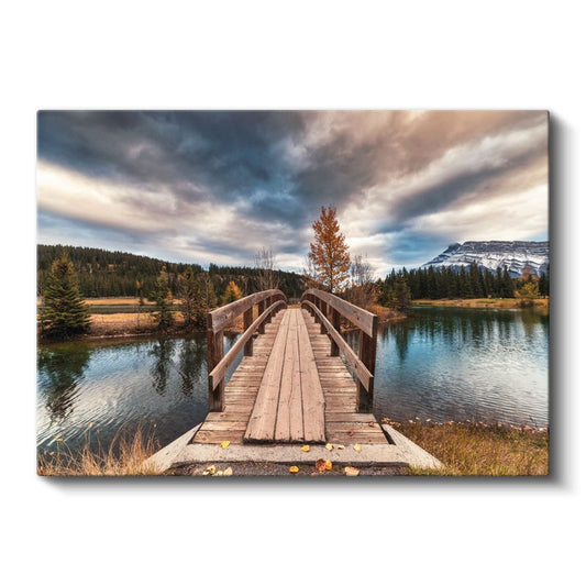 Ahşap Köprü - Sonbahar Göl Manzarası Kanvas Tablo
