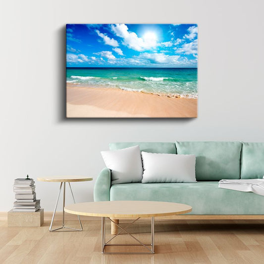 Turkuaz Sahil - Masmavi Deniz ve Altın Kumsal Kanvas Tablo