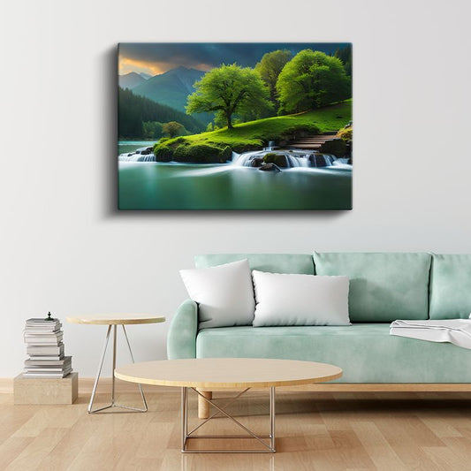 Yeşil Vadi - Şelalelerle Süslenen Doğa Harikası Kanvas Tablo