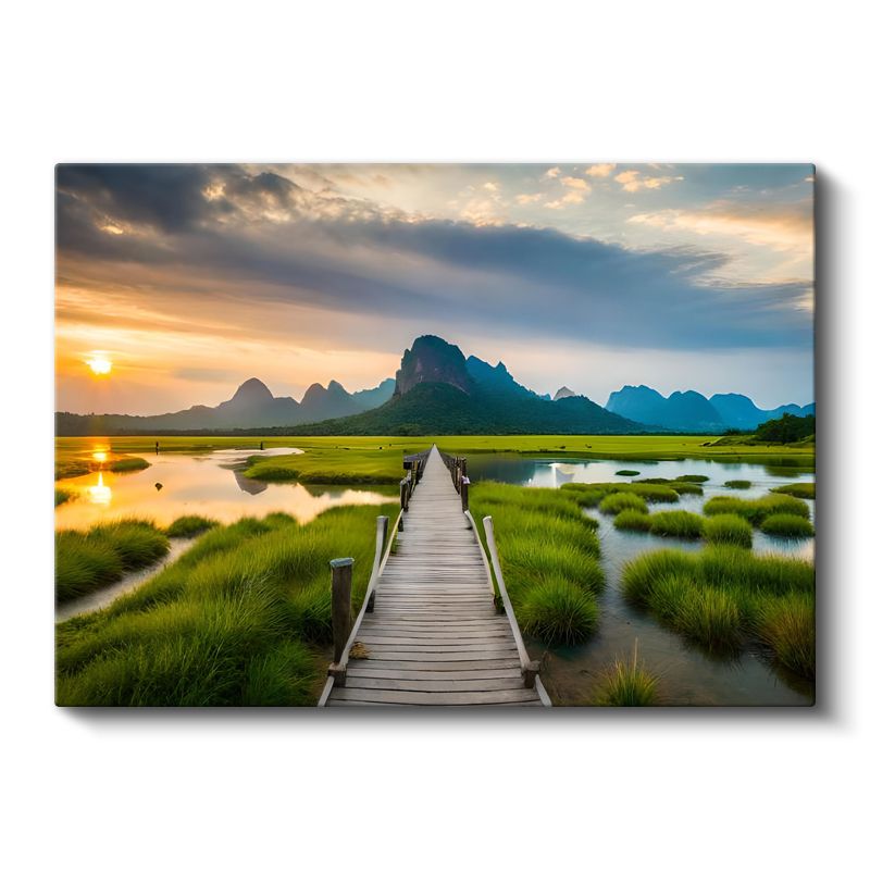 Ahşap İskele - Gün Batımında Huzur Veren Göl Manzarası Kanvas Tablo