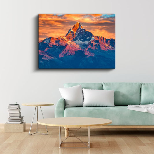 Alev Zirvesi - Gün Batımında Dağ Silüeti Kanvas Tablo