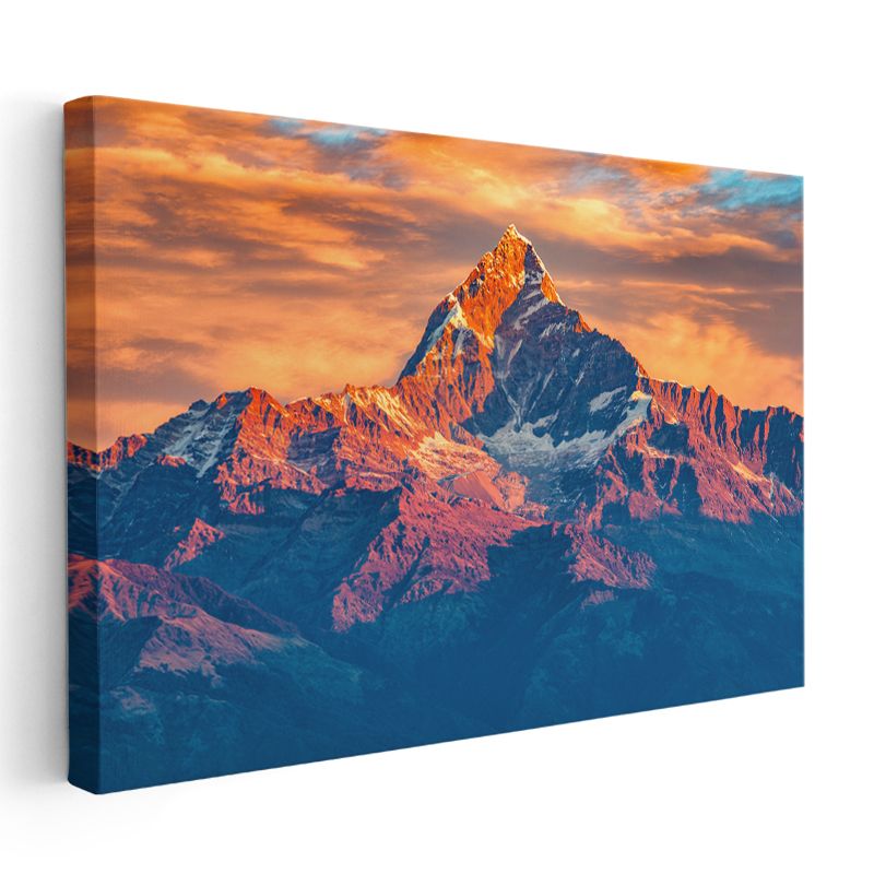 Alev Zirvesi - Gün Batımında Dağ Silüeti Kanvas Tablo