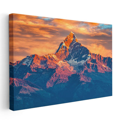 Alev Zirvesi - Gün Batımında Dağ Silüeti Kanvas Tablo