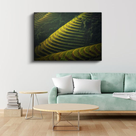 Yeşil Teraslar - Güneş Işığında Basamaklı Tarım Alanları Kanvas Tablo