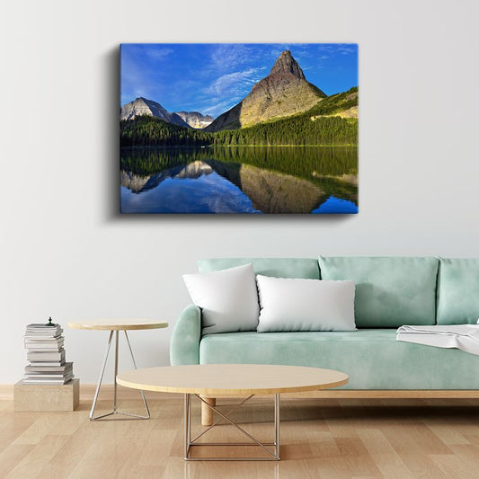 Sivri Dağ - Berrak Göl Yansıması Kanvas Tablo
