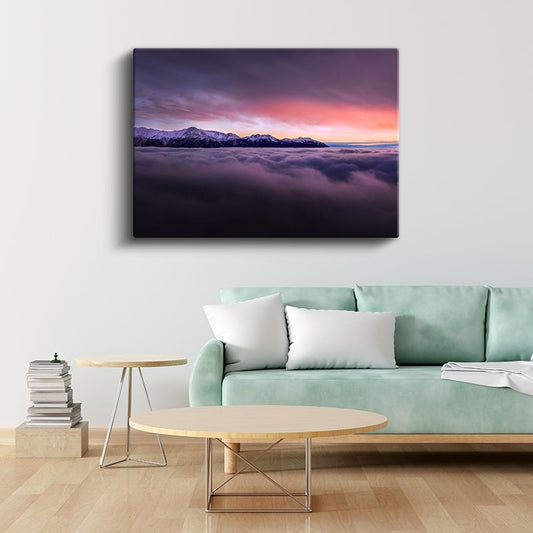 Alp Dağları - Bulutların Üzerinde Gün Batımı Kanvas Tablo