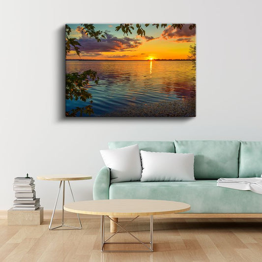 Altın Gün Batımı - Göl Üzerinde Yansımalar Kanvas Tablo