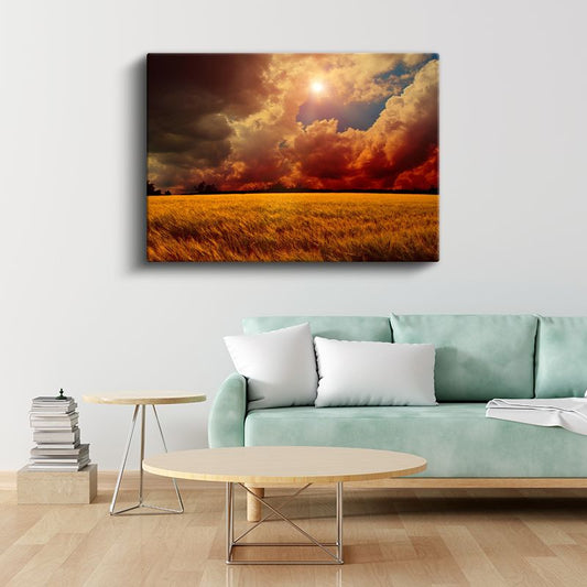 Altın Buğday Tarlası - Dramatik Gün Batımı Kanvas Tablo