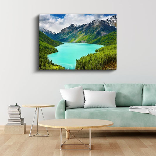 Turkuaz Göl - Karlı Dağlar Arasında Kanvas Tablo