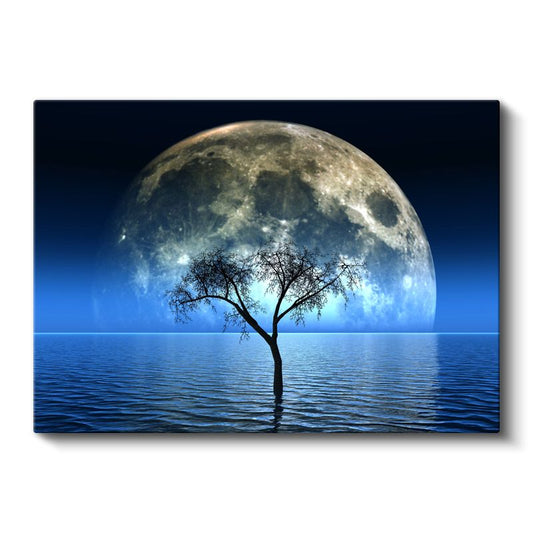 Yalnız Ağaç - Dolunay Işığında Kanvas Tablo