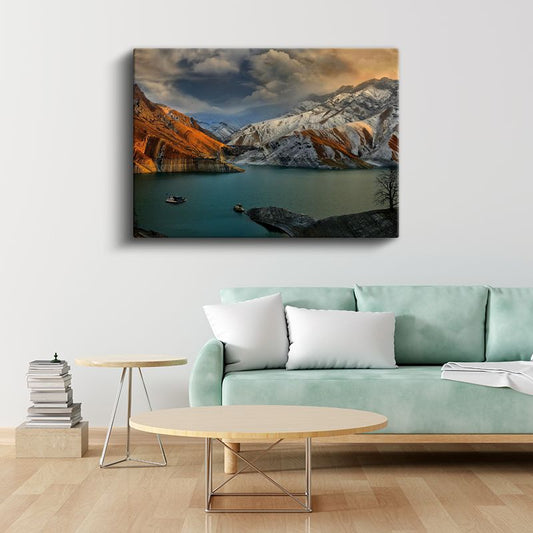 Renkli Dağlar - Turkuaz Göl ve Pastel Tonlu Zirveler Kanvas Tablo