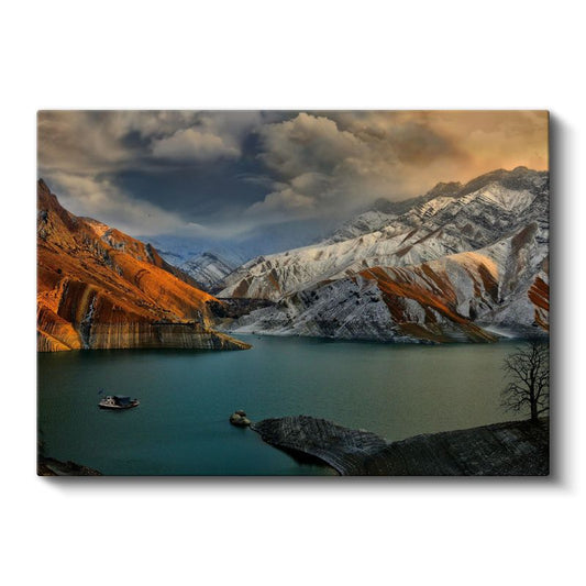 Renkli Dağlar - Turkuaz Göl ve Pastel Tonlu Zirveler Kanvas Tablo