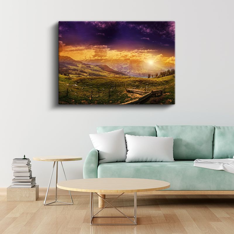 Alp Manzarası - Mor ve Altın Tonlarında Büyüleyici Gün Batımı Kanvas Tablo