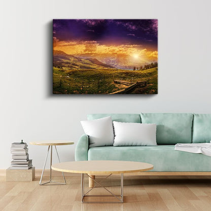 Alp Manzarası - Mor ve Altın Tonlarında Büyüleyici Gün Batımı Kanvas Tablo