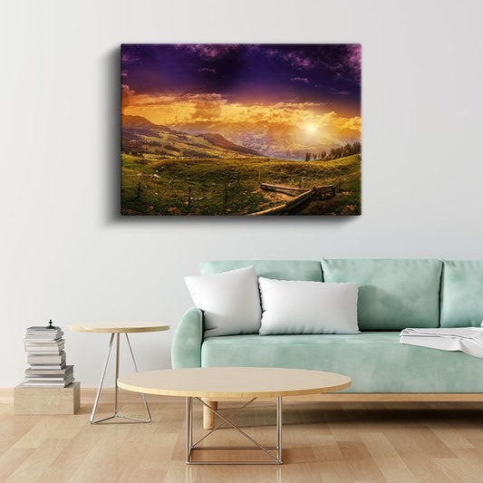 Alp Manzarası - Mor ve Altın Tonlarında Büyüleyici Gün Batımı Kanvas Tablo