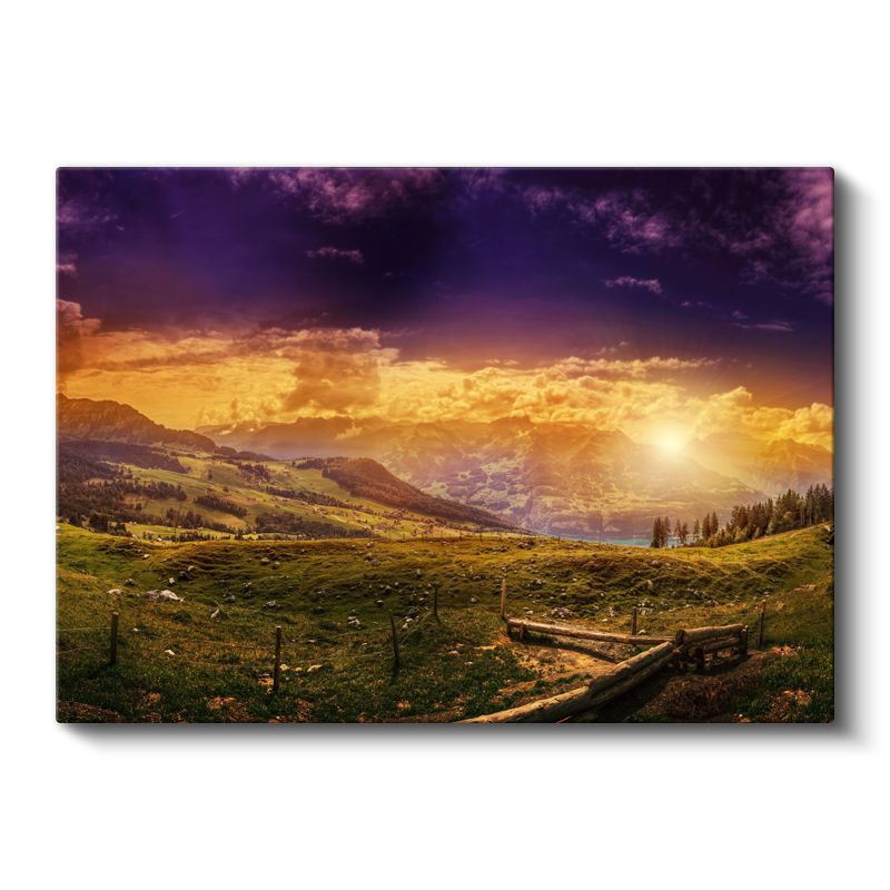 Alp Manzarası - Mor ve Altın Tonlarında Büyüleyici Gün Batımı Kanvas Tablo