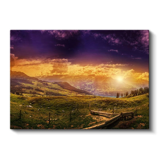 Alp Manzarası - Mor ve Altın Tonlarında Büyüleyici Gün Batımı Kanvas Tablo