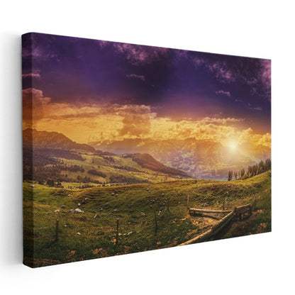 Alp Manzarası - Mor ve Altın Tonlarında Büyüleyici Gün Batımı Kanvas Tablo