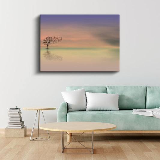 Yalnız Ağaç - Minimalist Doğa Silueti Kanvas Tablo