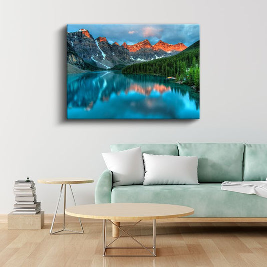 Zirvelerden Yansıyan Huzur - Gün Batımında Dağ Gölü Kanvas Tablo