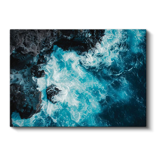 Turkuaz Dalgalar - Kayalıklarda Dans Eden Deniz Kanvas Tablo