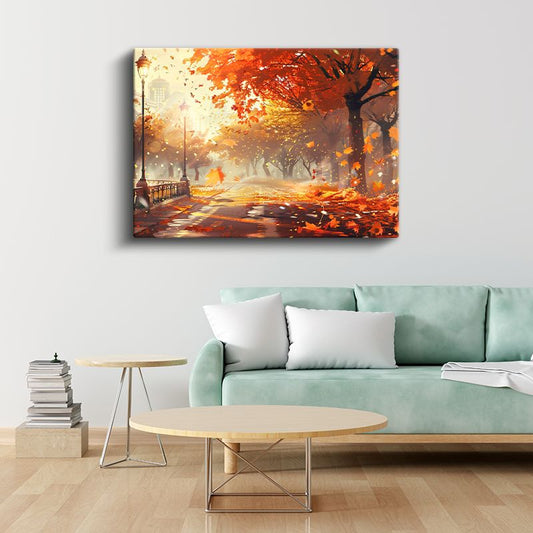 Sonbahar Parkı - Altın Yaprakların Dansı Kanvas Tablo