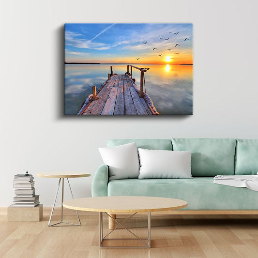 Ahşap İskele - Altın Gün Batımı Kanvas Tablo