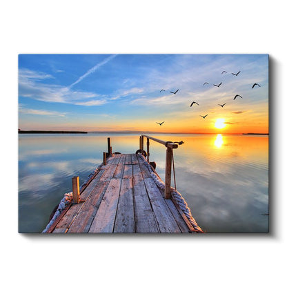 Ahşap İskele - Altın Gün Batımı Kanvas Tablo