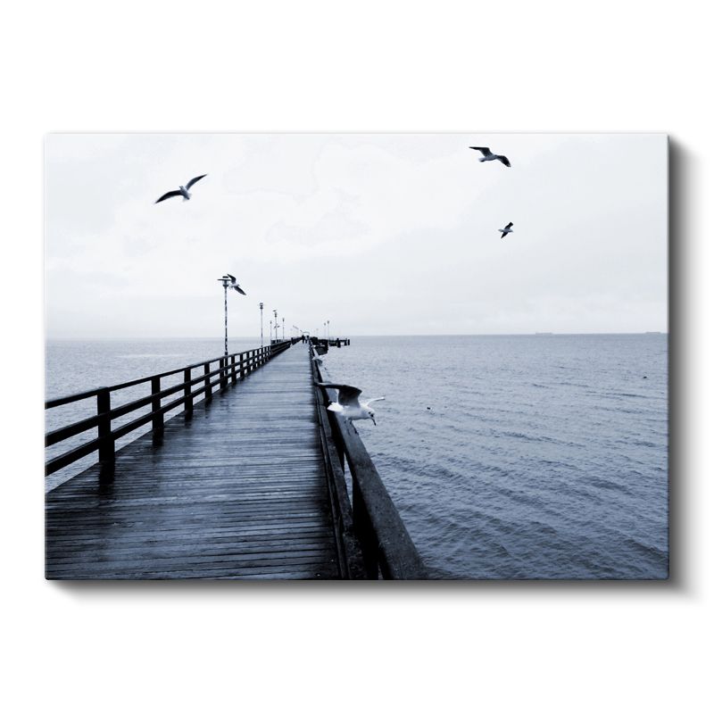 Ahşap İskele - Martıların Eşlik Ettiği Deniz Manzarası Kanvas Tablo