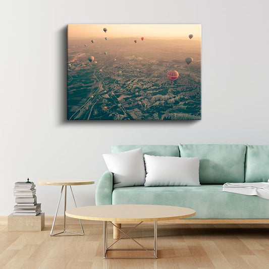 Sıcak Hava Balonları - Gökyüzünden Vadilerin Büyüleyici Manzarası Kanvas Tablo