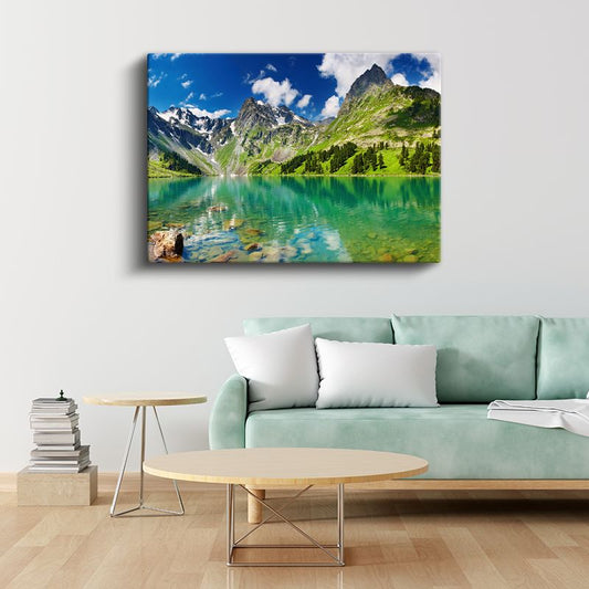 Alp Gölü - Turkuaz Sular ve Karlı Zirveler Kanvas Tablo
