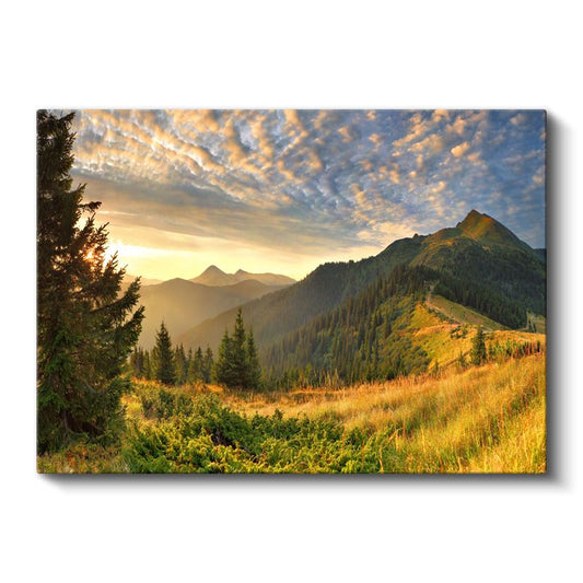 Altın Çayırlar - Gün Batımında Dağ Silüetleri Kanvas Tablo