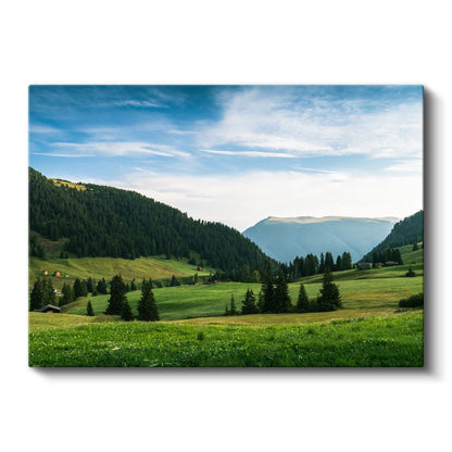Alp Vadisi - Yemyeşil Çayırlar ve Dağ Silüetleri Kanvas Tablo