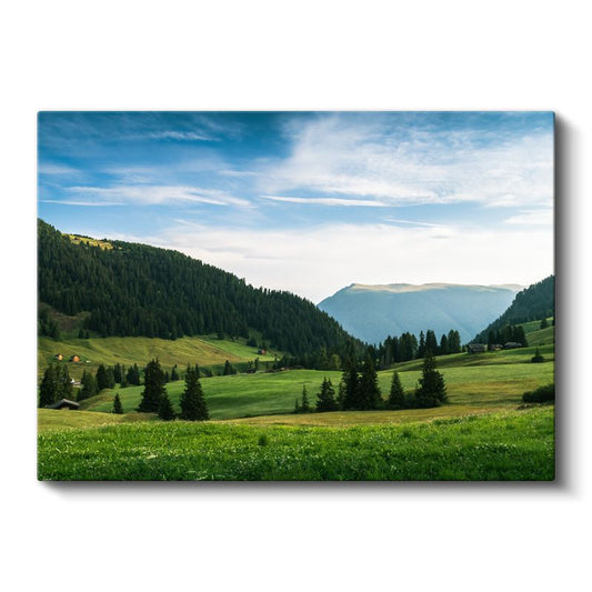 Alp Vadisi - Yemyeşil Çayırlar ve Dağ Silüetleri Kanvas Tablo