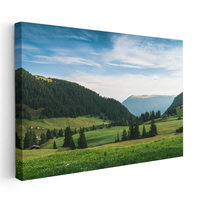 Alp Vadisi - Yemyeşil Çayırlar ve Dağ Silüetleri Kanvas Tablo